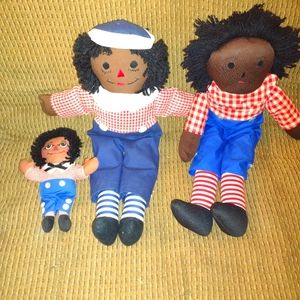 3 Black Raggedy Andy Dolls
